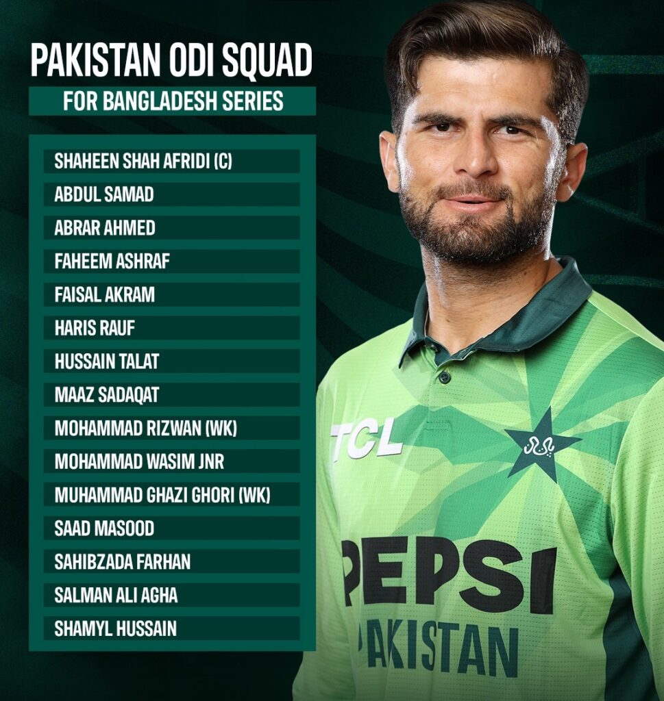 Pakistan 15-Member ODI Squad vs Bangladesh